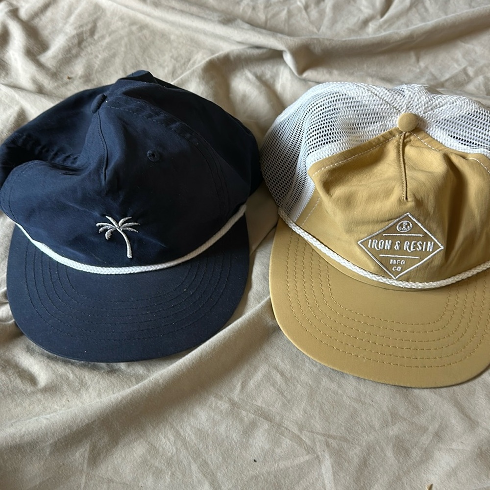 1 Iron and Resin hat yellow 1 Vagabond Palm Springs blue